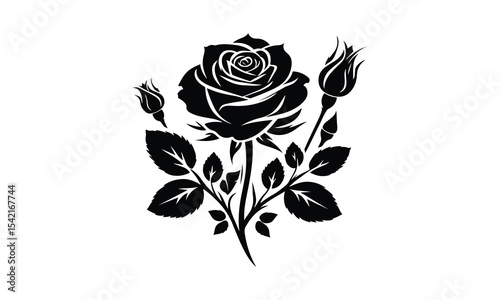 Silhouette Rose, Rose Silhouette Isolated on White Background