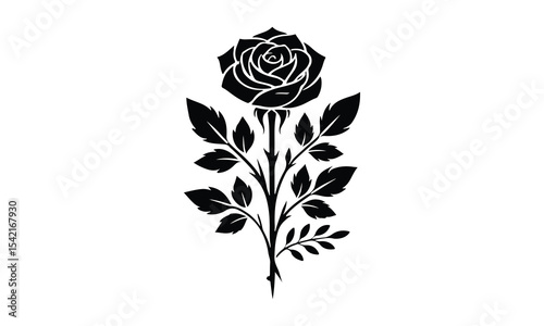 Silhouette Rose, Rose Silhouette Isolated on White Background