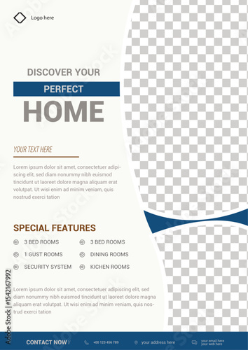 Modern Home Design with Blue Accents and Checkered Pattern