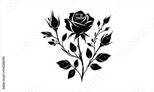 Silhouette Rose, Rose Silhouette Isolated on White Background