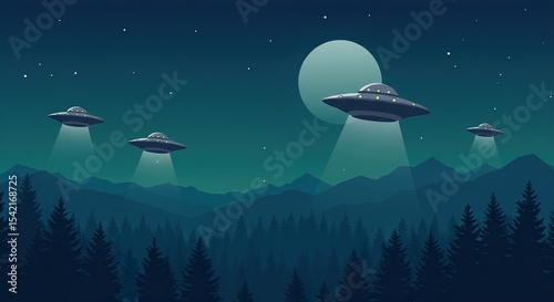 UFOs over Mountain Range at Night
