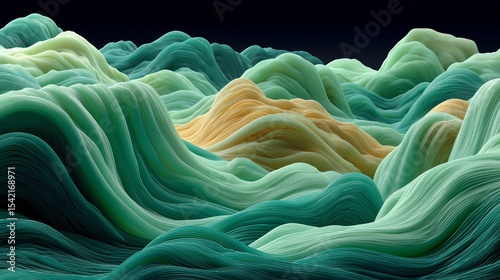 green sound wave with flowing curves and tonal gradients in organic style