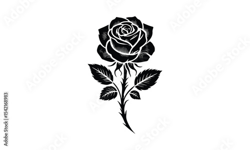 Silhouette Rose, Elegant Rose Silhouette Isolated on White Background