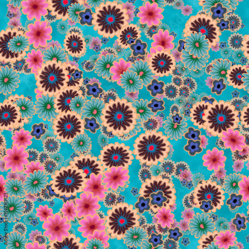 Pattern of multicolor flower bunch.  Seamless Hi-res texture.
