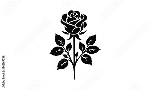 Silhouette Rose, Elegant Rose Silhouette Isolated on White Background