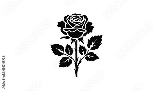 Silhouette Rose, Elegant Rose Silhouette Isolated on White Background