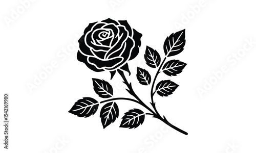 Silhouette Rose, Elegant Rose Silhouette Isolated on White Background