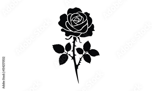 Silhouette Rose, Elegant Rose Silhouette Isolated on White Background
