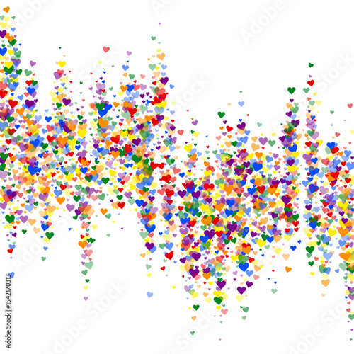 Rainbow colored scattered hearts. LGBT valentine