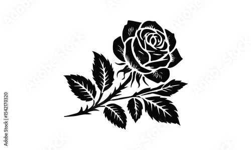 Silhouette Rose, Elegant Rose Silhouette Isolated on White Background