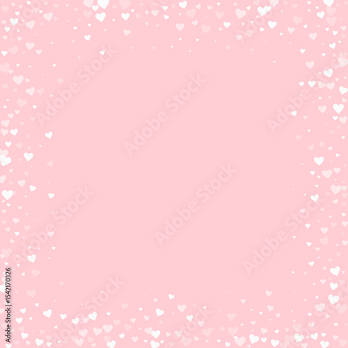 White hearts scattered on pink background.