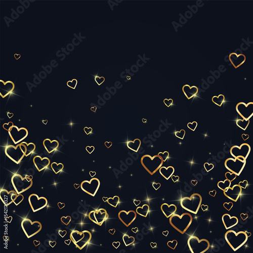 Gold hearts scattered on black background.