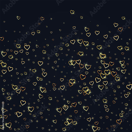 Gold hearts scattered on black background.