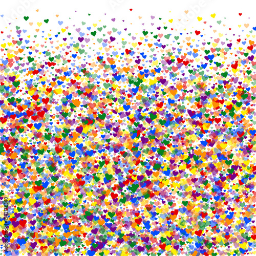 Rainbow colored scattered hearts. LGBT valentine