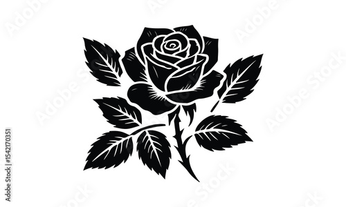 Silhouette Rose, Elegant Rose Silhouette Isolated on White Background