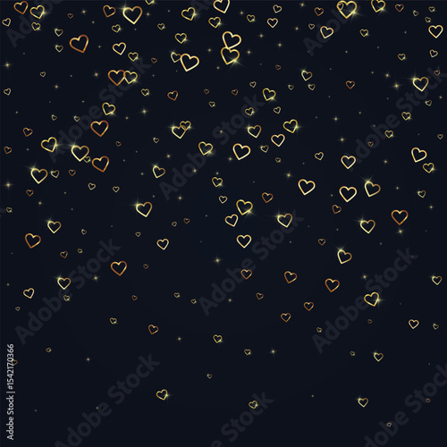 Gold hearts scattered on black background.