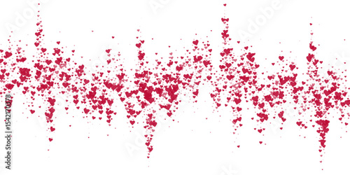 Red hearts scattered on white background.