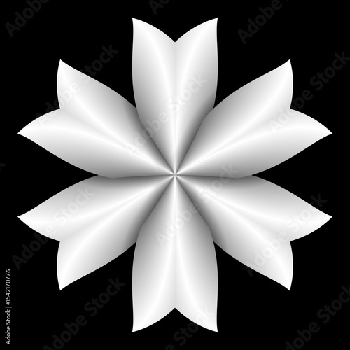 Simple white flower isolated on black background.