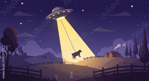 Alien Abduction Cow in the Night Sky