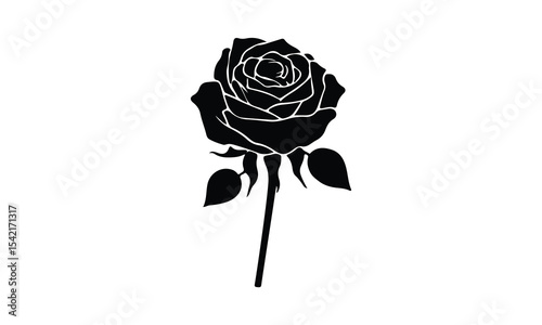 Silhouette Rose, Elegant Rose Silhouette Isolated on White Background