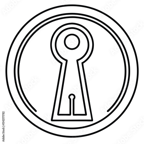 Line Icon of a Key Inside a Keyhole