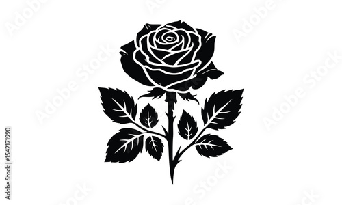 Silhouette Rose, Elegant Rose Silhouette Isolated on White Background