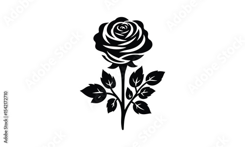 Silhouette Rose, Elegant Rose Silhouette Isolated on White Background