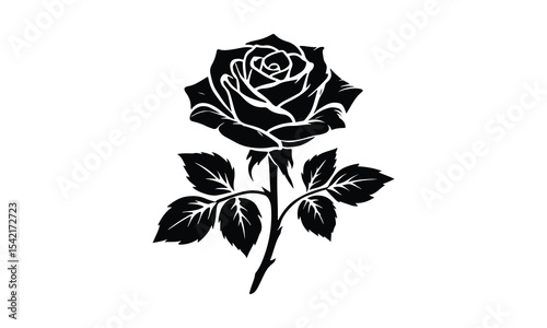 Silhouette Rose, Elegant Rose Silhouette Isolated on White Background
