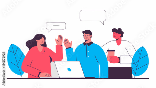 Collaborative Coworkers in Flat Style Illustration
