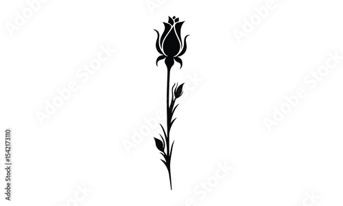 Silhouette Rose, Elegant Rose Silhouette Isolated on White Background