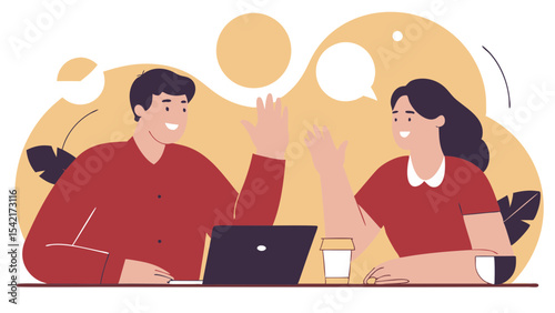 Collaborative Coworkers in Flat Style Illustration