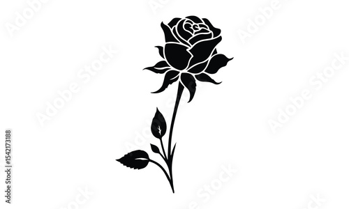 Silhouette Rose, Elegant Rose Silhouette Isolated on White Background