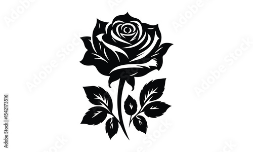 Silhouette Rose, Elegant Rose Silhouette Isolated on White Background