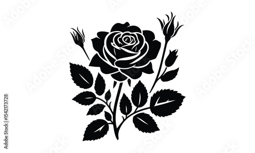 Silhouette Rose, Elegant Rose Silhouette Isolated on White Background