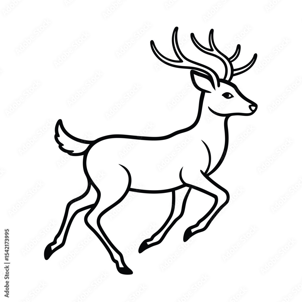 Obraz premium Line art illustration of a running deer with antlers