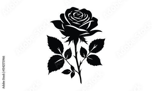 Silhouette Rose, Elegant Rose Silhouette Isolated on White Background