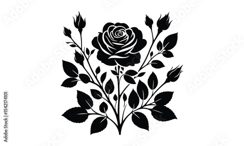 Silhouette Rose, Elegant Rose Silhouette Isolated on White Background
