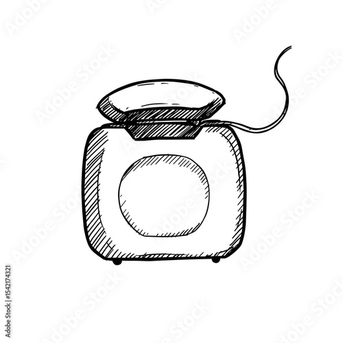 Hand-drawn black dental floss container icon on a blank background, artistic design for oral hygiene