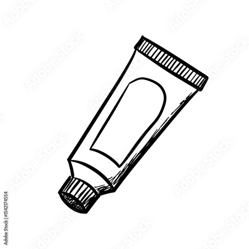 Hand-drawn black toothpaste tube icon, artistic design for dental hygiene and care