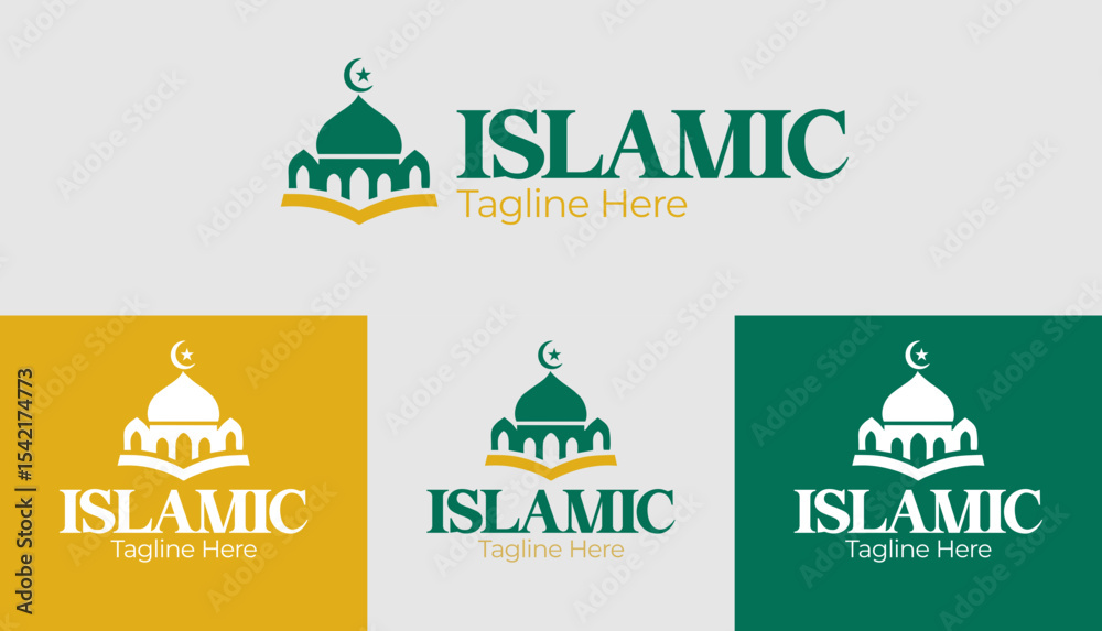 Naklejka premium Islamic mosque logo with worship icons