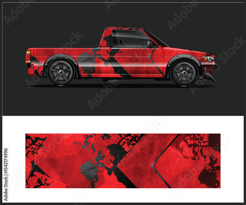 Red and Black Abstract Truck Wrap Design Template