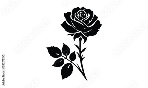 Silhouette Rose, Elegant Rose Silhouette Isolated on White Background