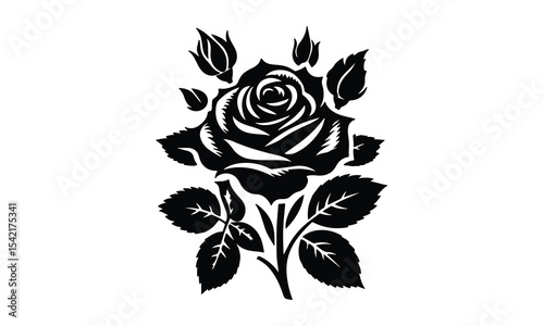 Rose Silhouette, Elegant Rose Silhouette Isolated on White Background