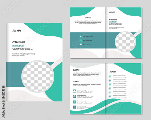  Creative brochure design featuring a versatile template with cover, back, and inner pages. Modern minimalist layout with flat geometric style in vertical A4 format.Layout template suitable for compan