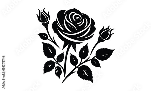Rose Silhouette, Elegant Rose Silhouette Isolated on White Background