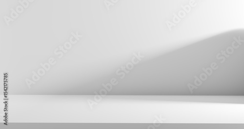 Minimalist empty white studio background with soft shadows, offering a pristine, clean space for product photography, advertising, modern design. Showcasing items with focus on simplicity and clarity.