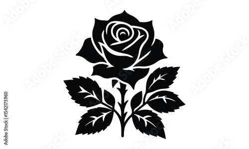 Rose Silhouette, Elegant Rose Silhouette Isolated on White Background