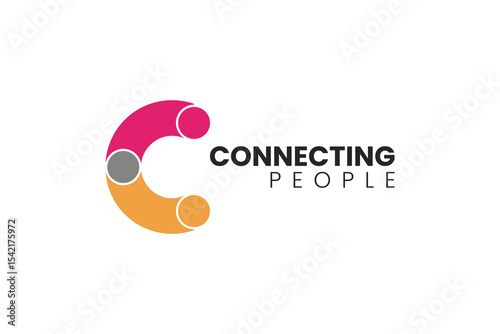 Initial letter C connecting people logo. Flat vector logo colorful geometric shapes Design template element.