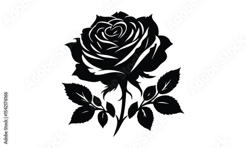 Rose Silhouette, Elegant Rose Silhouette Isolated on White Background