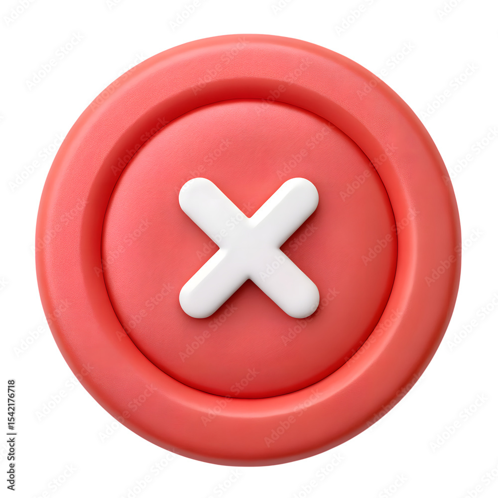 Fototapeta premium 3d render of a red close button with white x isolated on transparent background